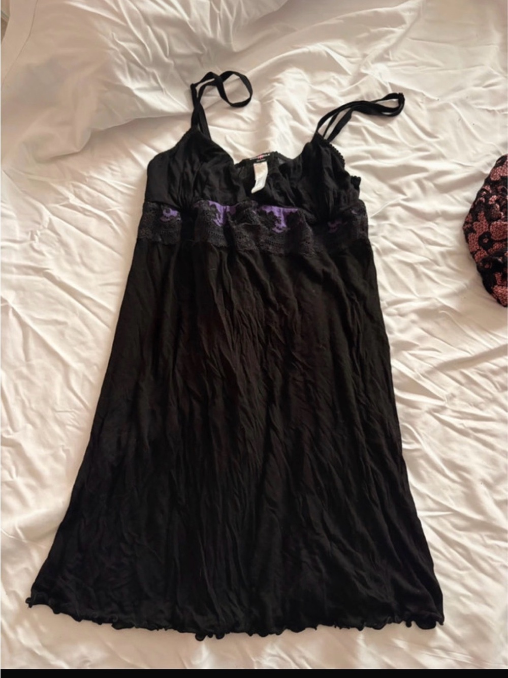 Cosabella Black Slip Chemise with Purple Lace Band